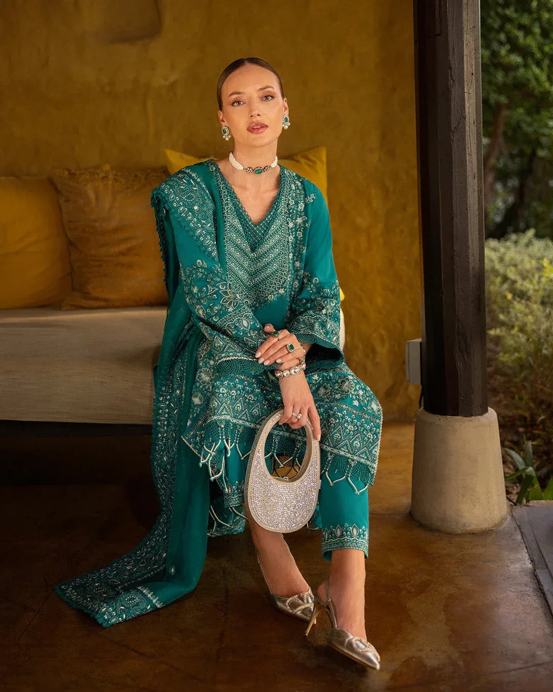 Faiza Saqlain Zinnia Lawn 25 Green Organza – view 5 – Poshaq