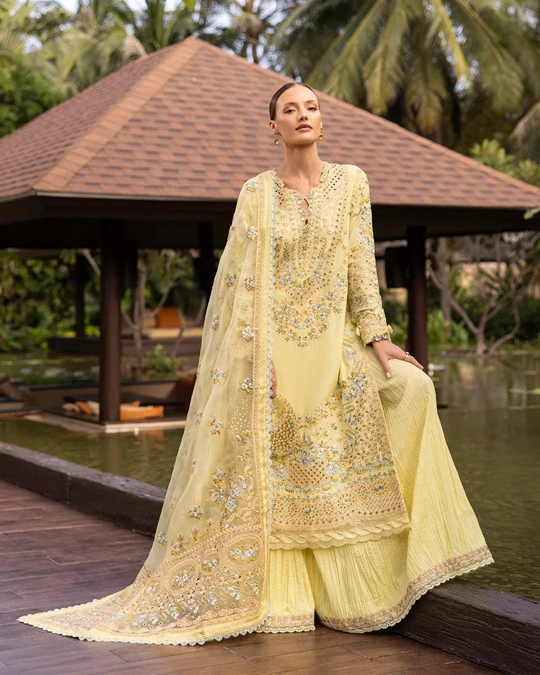 Faiza Saqlain Zinnia Lawn 25 Yellow Organza – view 2 – Poshaq
