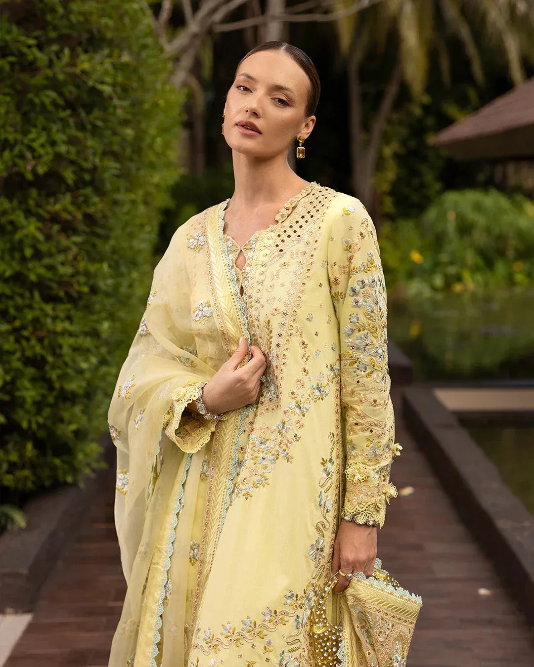Faiza Saqlain Zinnia Lawn 25 Yellow Organza – view 3 – Poshaq
