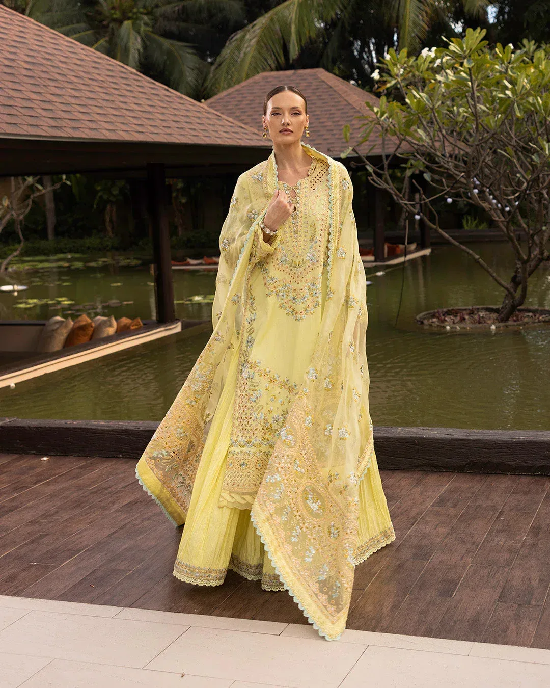 Faiza Saqlain Zinnia Lawn 25 Yellow Organza – view 4 – Poshaq