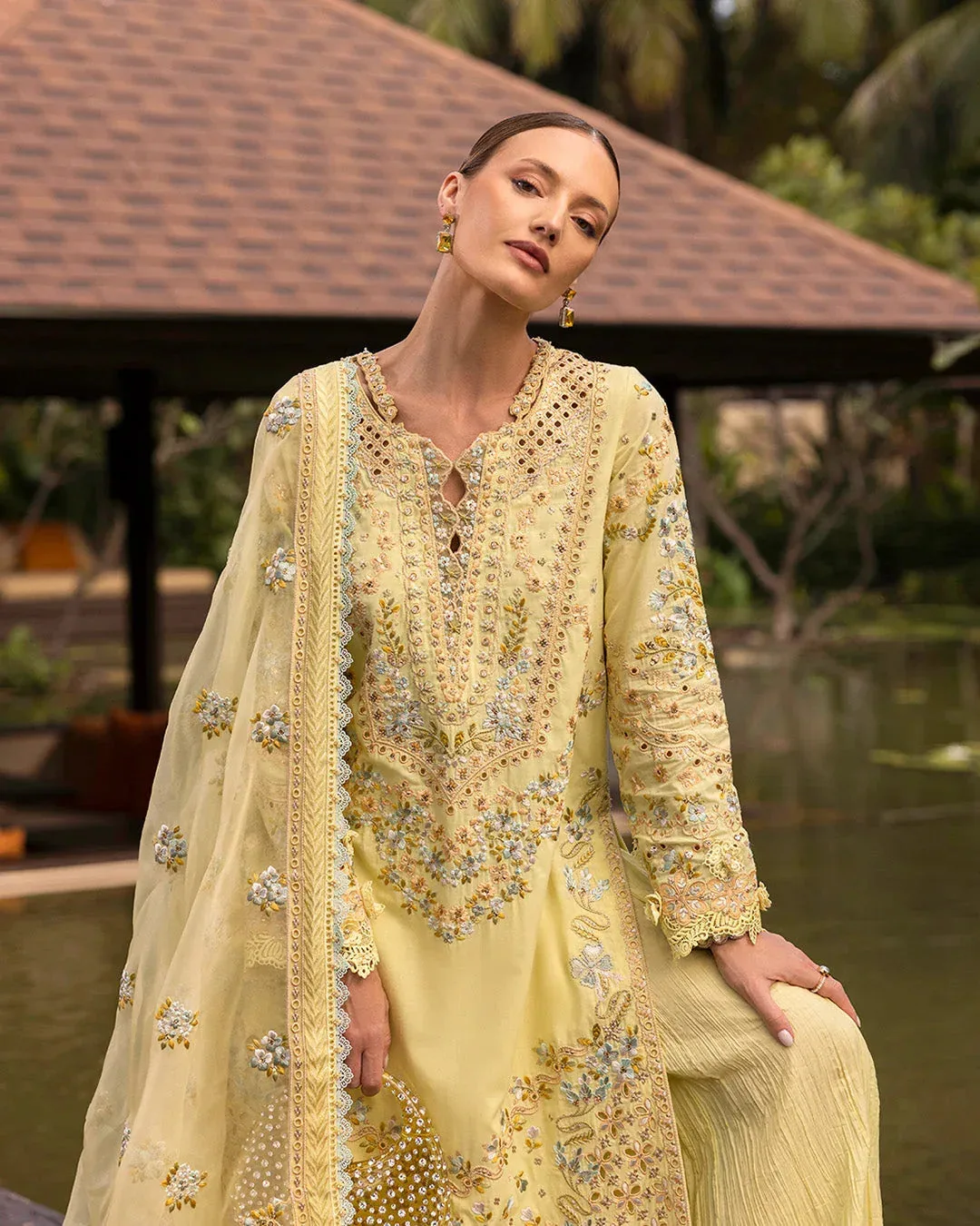 Faiza Saqlain Zinnia Lawn 25 Yellow Organza – view 5 – Poshaq