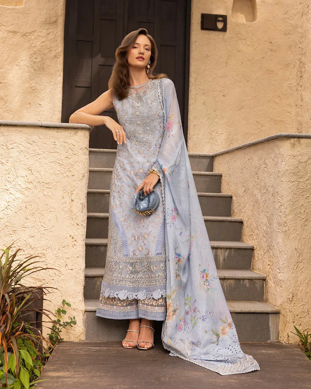 Faiza Saqlain Zinnia Lawn 25 Blue Organza – view 5 – Poshaq