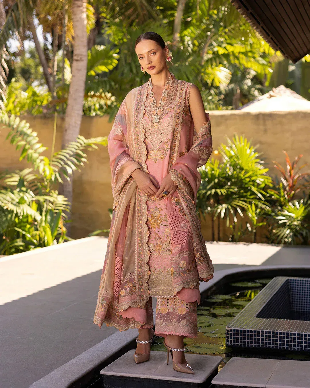 Faiza Saqlain Zinnia Lawn 25 Peach Organza – view 1 – Poshaq
