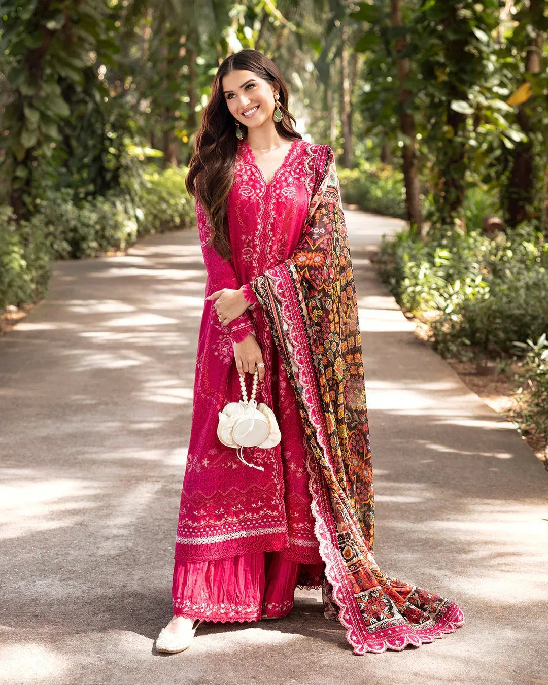 Faiza Saqlain Zinnia Lawn 25 Pink Organza – view 1 – Poshaq