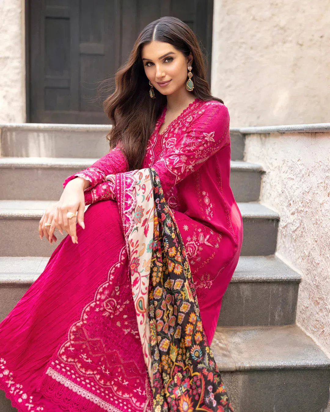 Faiza Saqlain Zinnia Lawn 25 Pink Organza – view 2 – Poshaq