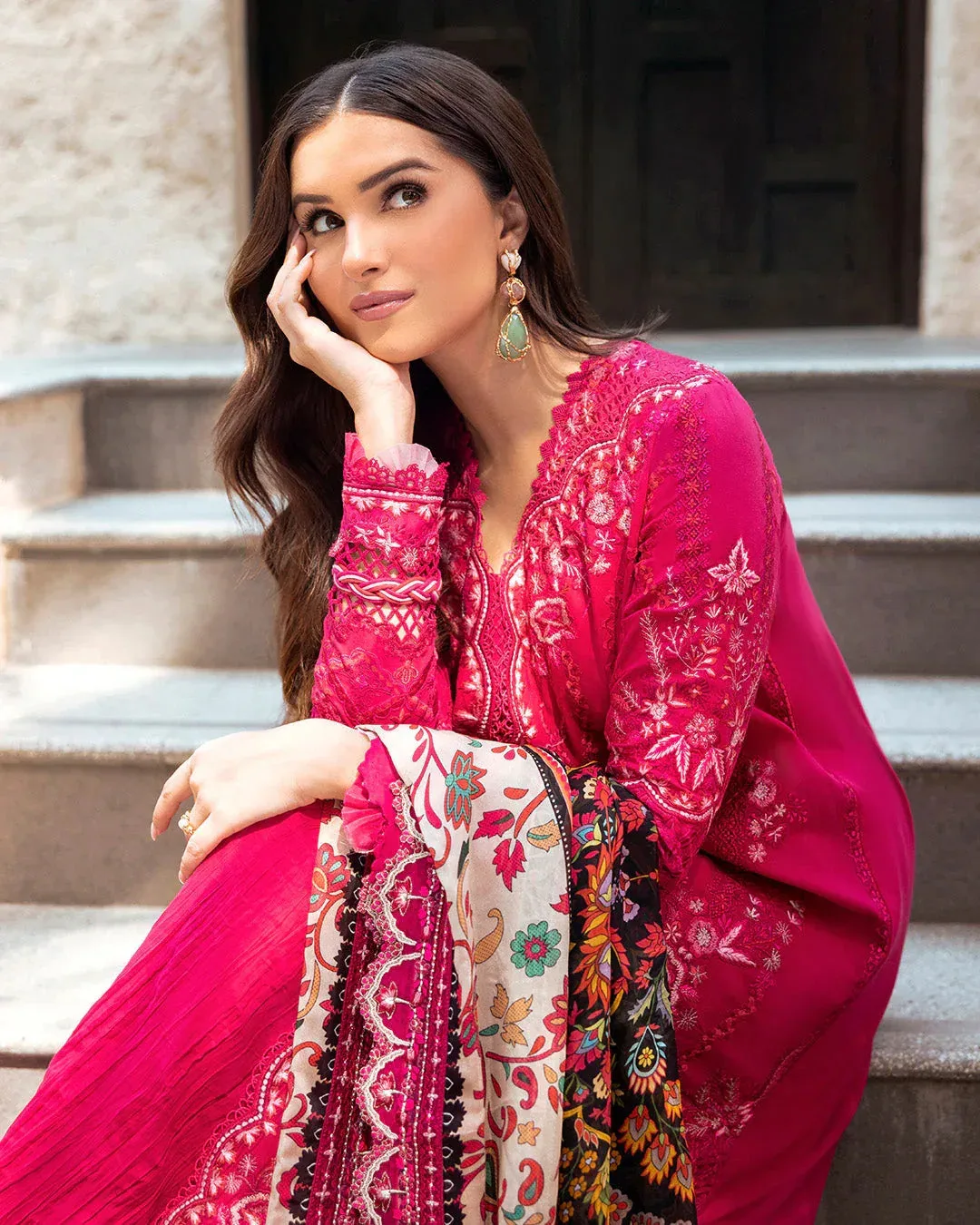 Faiza Saqlain Zinnia Lawn 25 Pink Organza – view 4 – Poshaq