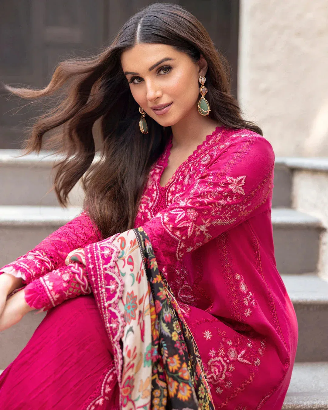 Faiza Saqlain Zinnia Lawn 25 Pink Organza – view 5 – Poshaq
