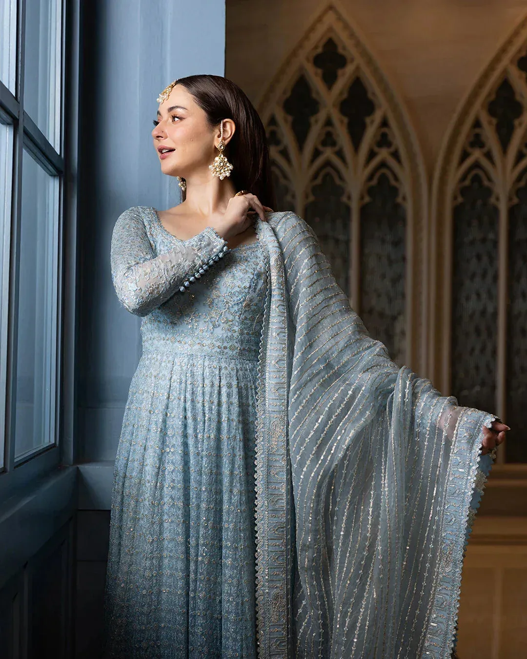 Faiza Saqlain Blue Organza – view 5 – Poshaq