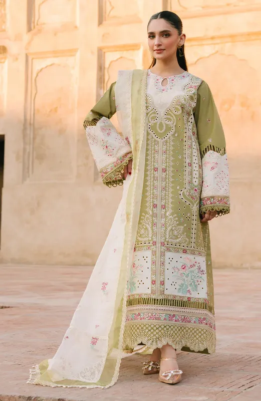 Fiona Sarang Lawn 25 Green Organza – view 1 – Poshaq