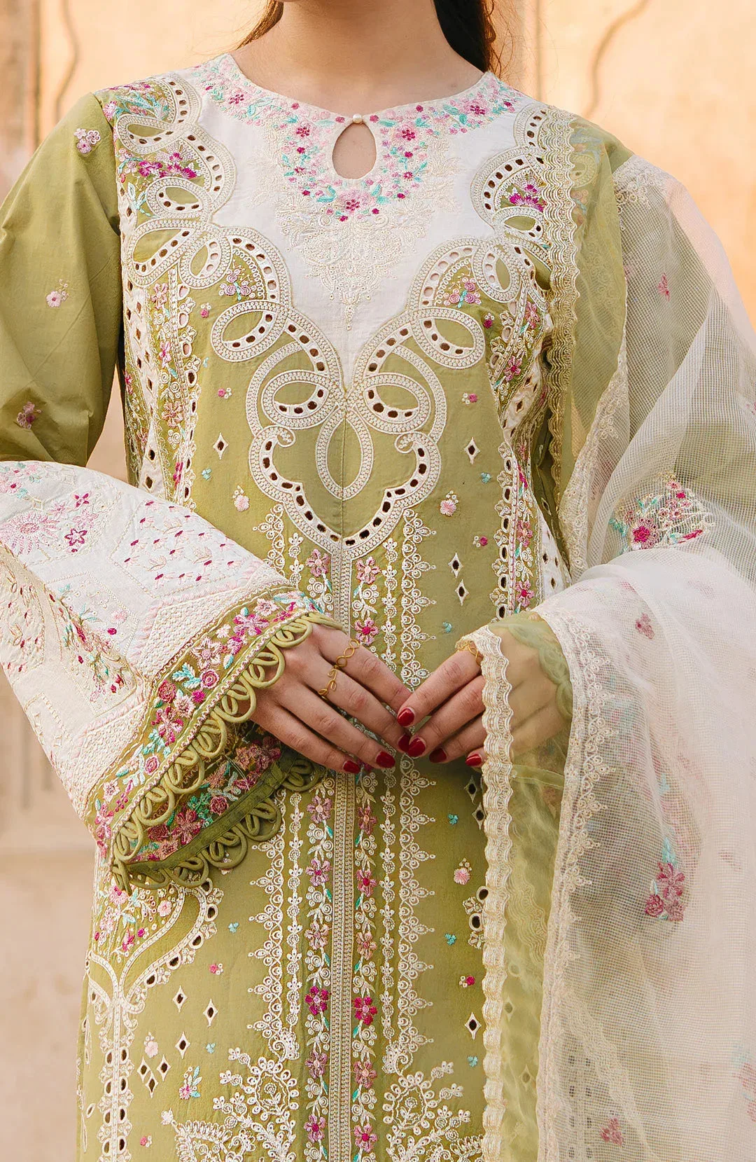 Fiona Sarang Lawn 25 Green Organza – view 3 – Poshaq