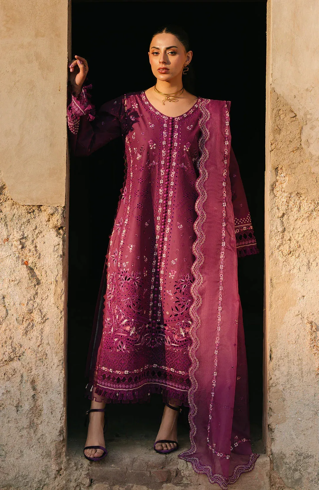 Fiona Sarang Lawn 25 Wine Organza – view 2 – Poshaq