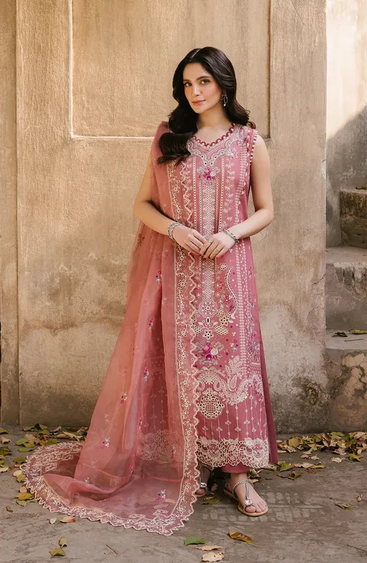 Fiona Sarang Lawn 25 Pink Organza – view 1 – Poshaq
