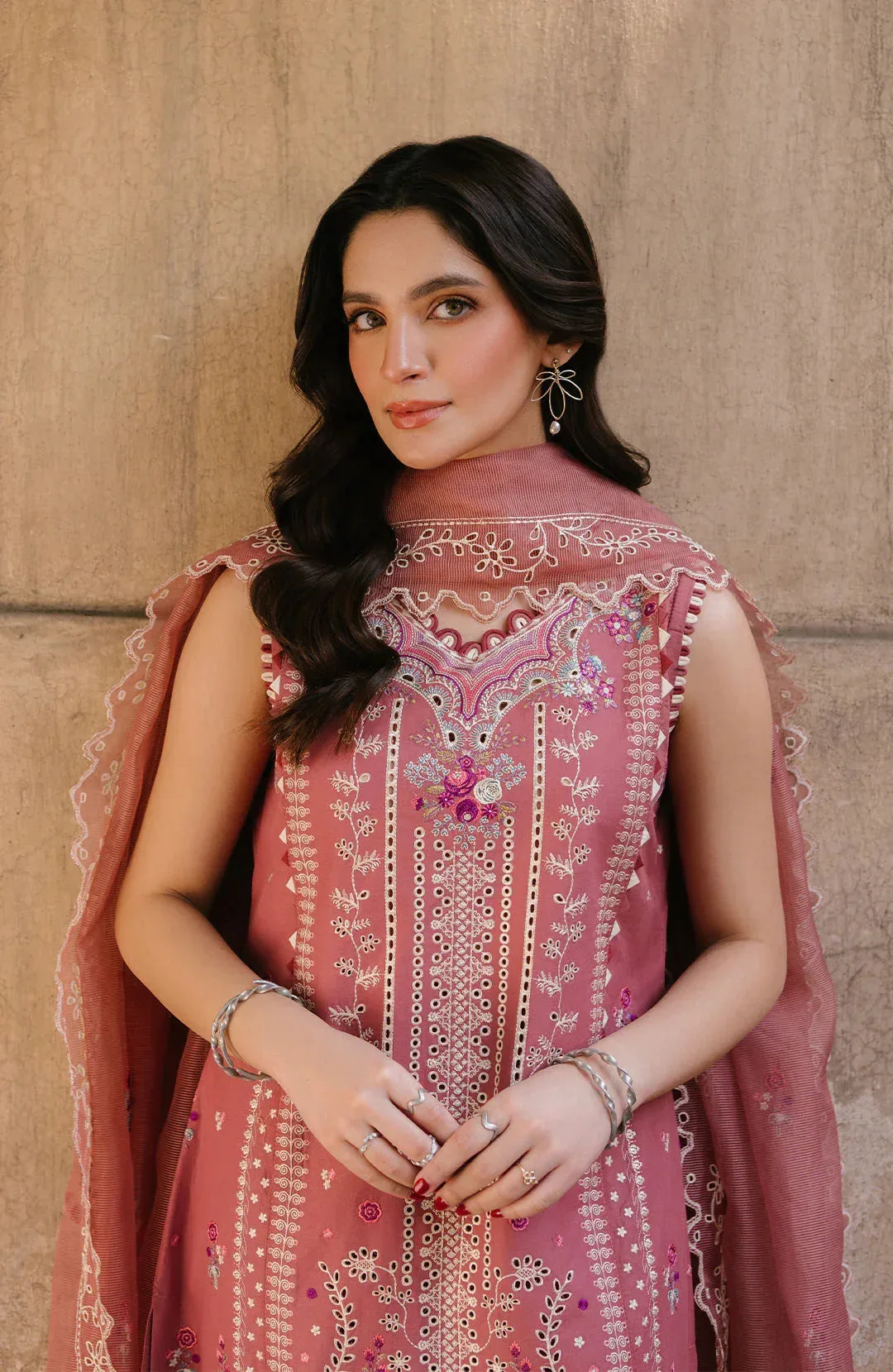 Fiona Sarang Lawn 25 Pink Organza – view 3 – Poshaq