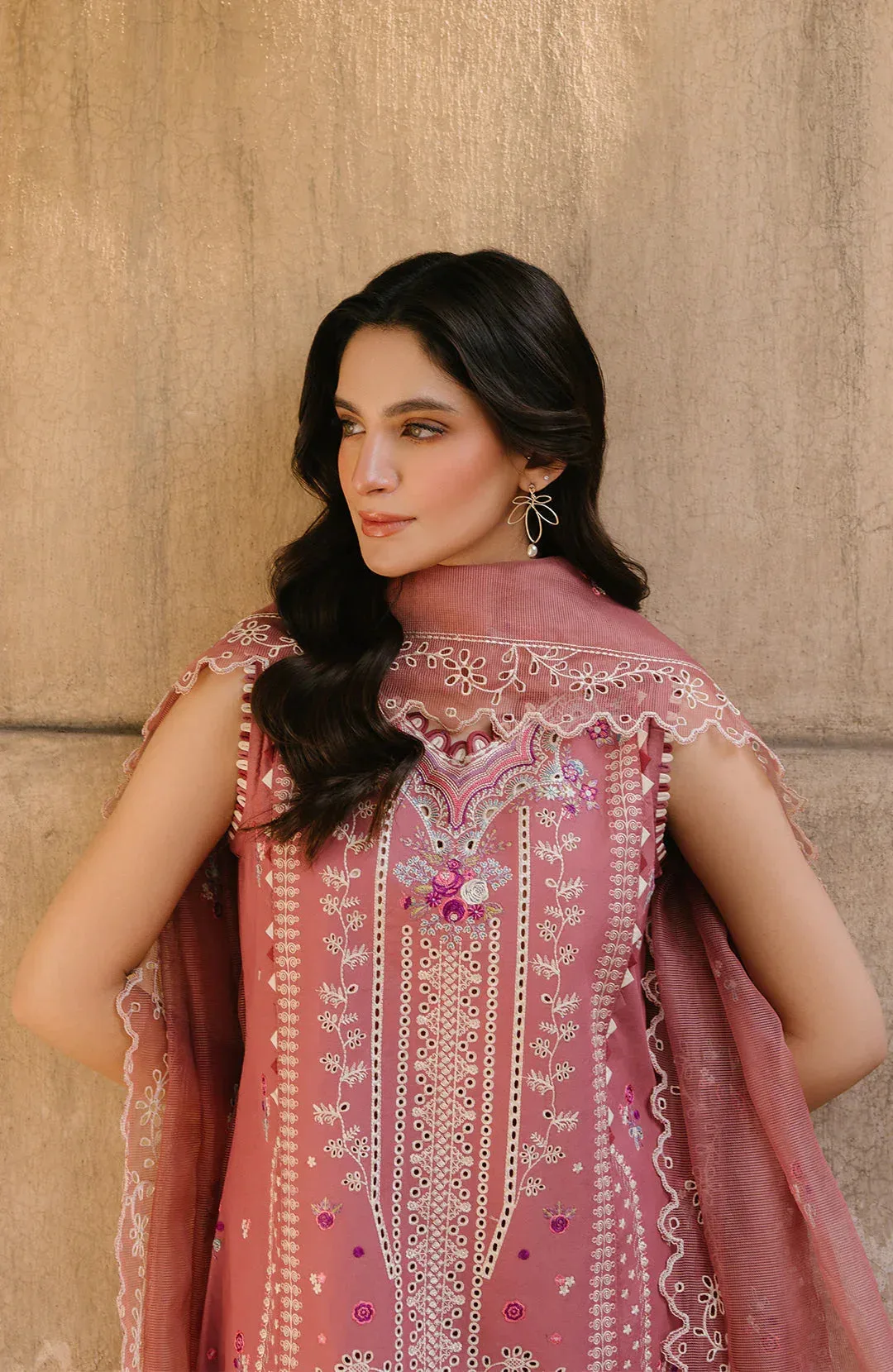 Fiona Sarang Lawn 25 Pink Organza – view 4 – Poshaq