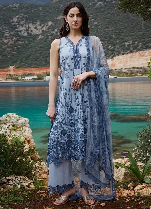 Image Lawnkari 25 Sky Blue Chiffon – view 1 – Poshaq