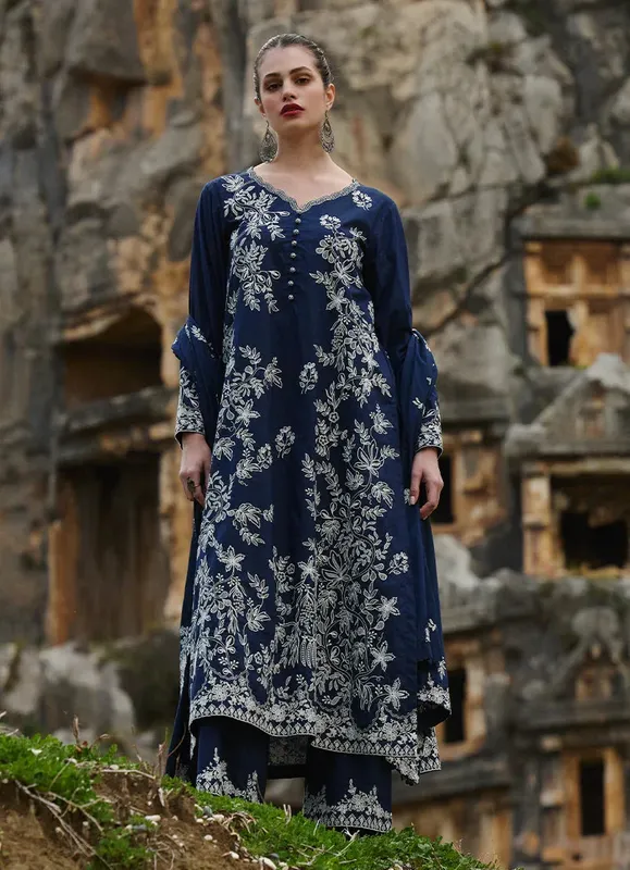 Image Lawnkari 25 Navy Blue Cambric – view 1 – Poshaq