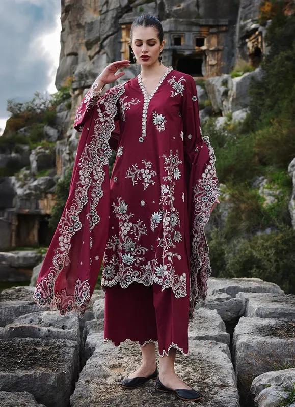 Image Lawnkari 25 Maroon Cambric – view 1 – Poshaq