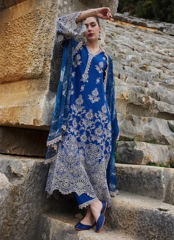 Image Lawnkari 25 Blue Chiffon – view 1 – Poshaq