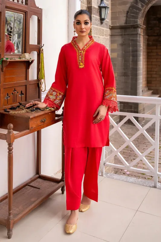 Ittehad Embroidered Lawn Red Organza – view 1 – Poshaq