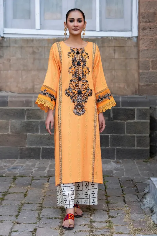 Ittehad Embroidered Lawn Peach Organza – view 1 – Poshaq