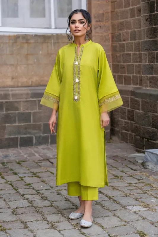 Ittehad Embroidered Lawn Green Organza – view 1 – Poshaq