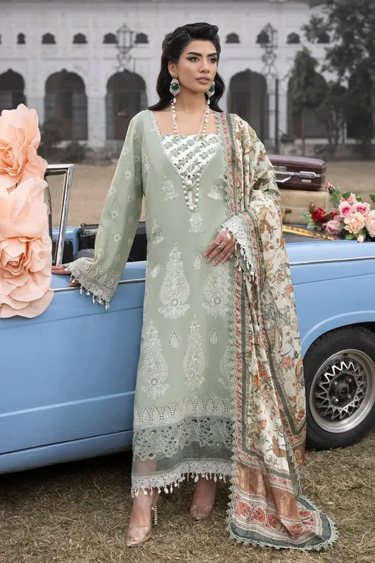 Ittehad Embroidered Lawn Green Organza – view 1 – Poshaq