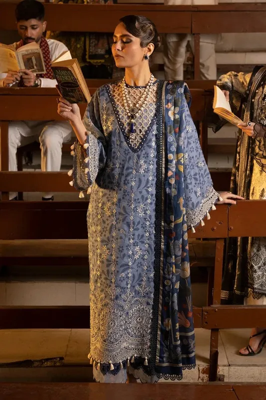 Ittehad Embroidered Lawn Blue Organza – view 1 – Poshaq