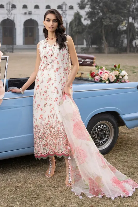 Ittehad Embroidered Lawn Ivory Organza – view 1 – Poshaq