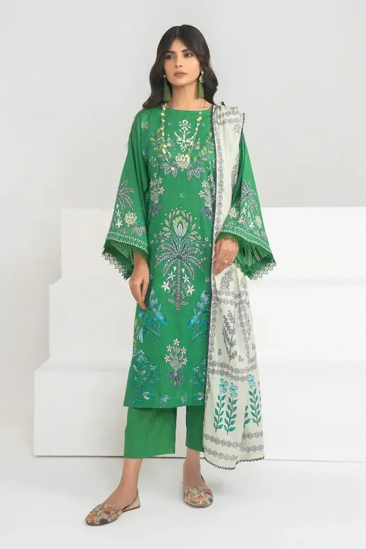 Ittehad Printed Lawn 24 Green Lawn – view 1 – Poshaq