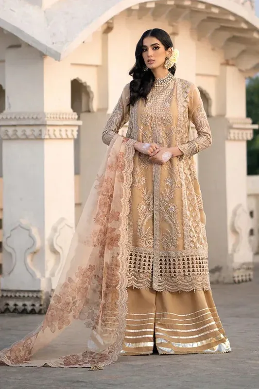 Ittehad Dilruba Wedding Formals Beige Raw Silk – view 1 – Poshaq