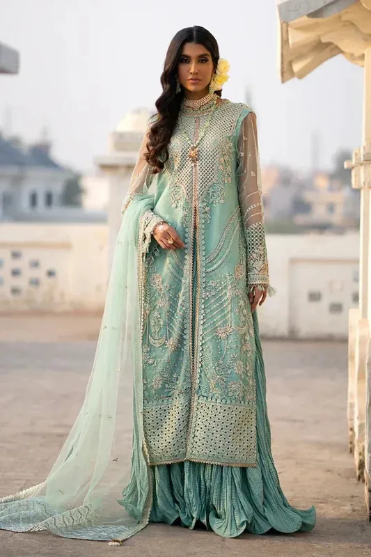 Ittehad Dilruba Wedding Formals Sea Green Cotton Silk – view 1 – Poshaq