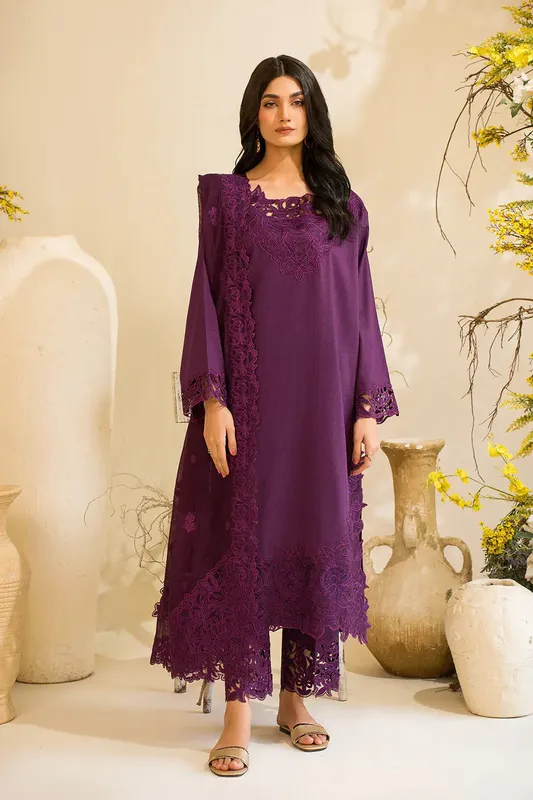 Iznik Lawnkari 24 Purple Organza – view 1 – Poshaq