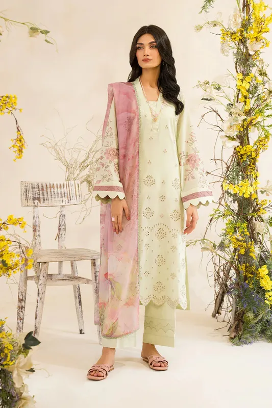 Iznik Lawnkari 24 Ivory Cambric – view 1 – Poshaq