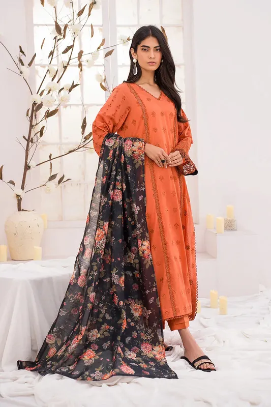 Iznik Lawnkari 24 Orange Organza – view 1 – Poshaq