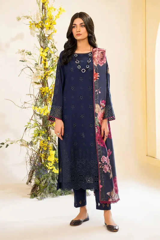Iznik Lawnkari 24 Blue Organza – view 1 – Poshaq