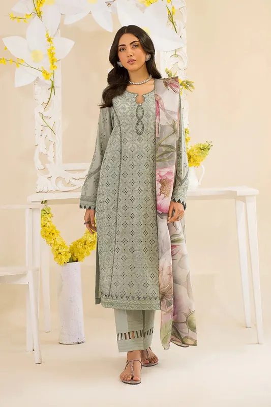 Iznik Lawnkari 24 Green Organza – view 1 – Poshaq