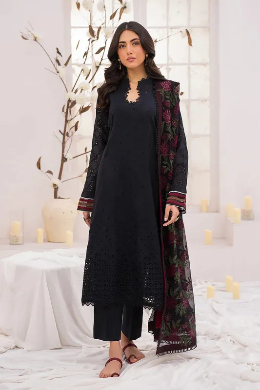 Iznik Lawnkari 24 Black Organza – view 1 – Poshaq