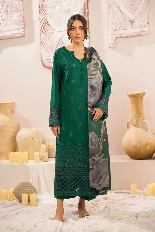 Iznik Lawnkari 24 Green Organza – view 1 – Poshaq