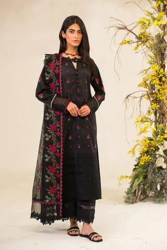 Iznik Lawnkari 24 Black Organza – view 1 – Poshaq