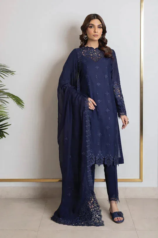 Iznik Lawnkari 24 Blue Organza – view 1 – Poshaq