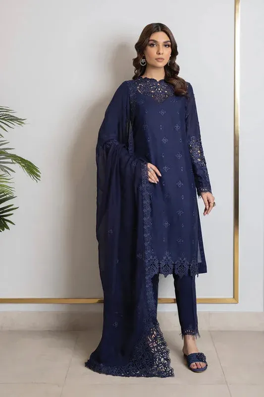 Iznik Lawnkari 24 Blue Organza – view 1 – Poshaq