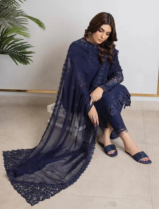Iznik Lawnkari 24 Blue Organza – view 3 – Poshaq