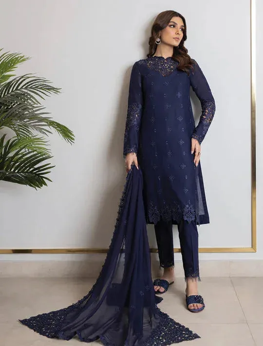 Iznik Lawnkari 24 Blue Organza – view 4 – Poshaq
