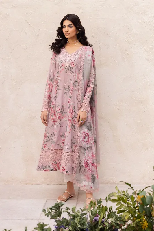Iznik Dahlia Embroidered Lawn Pink Organza – view 1 – Poshaq