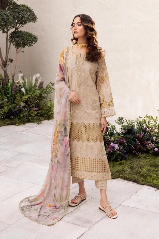 Iznik Dahlia Embroidered Lawn Organza – view 1 – Poshaq