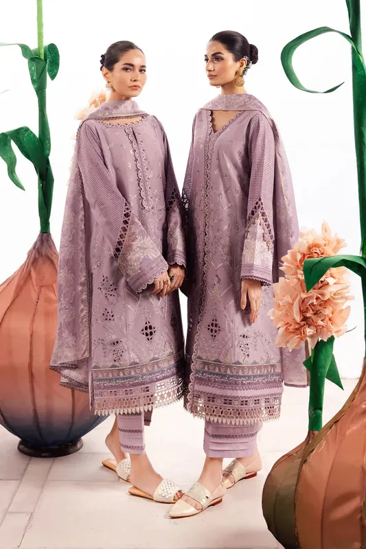 Iznik Dahlia Embroidered Lawn Purple Organza – view 1 – Poshaq