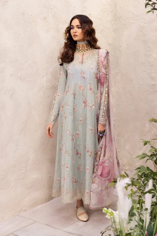 Iznik Dahlia Embroidered Lawn Blue Organza – view 1 – Poshaq