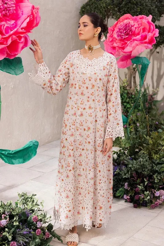 Iznik Dahlia Embroidered Lawn Gold Organza – view 1 – Poshaq