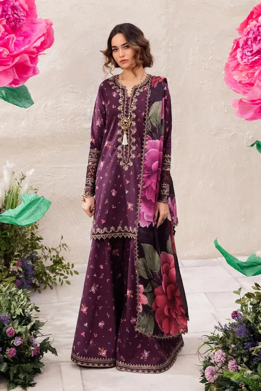 Iznik Dahlia Embroidered Lawn Purple Organza – view 1 – Poshaq