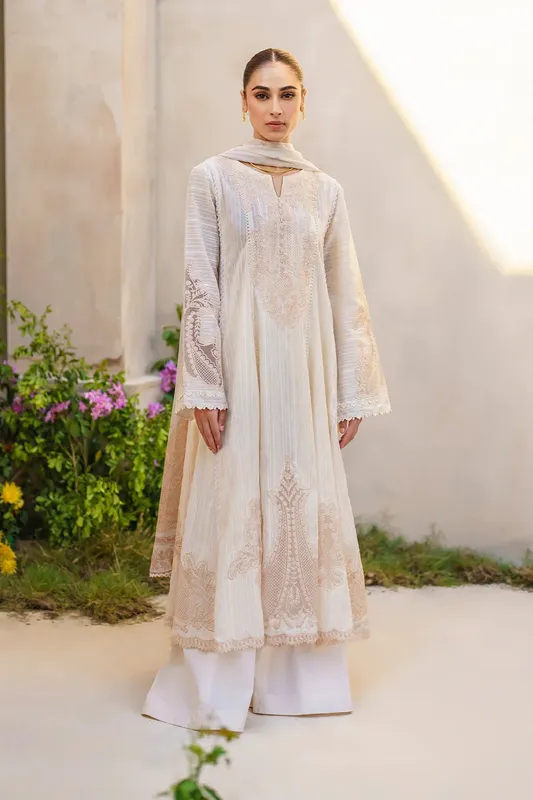 Iznik Festive lawn 24 White Organza – view 1 – Poshaq